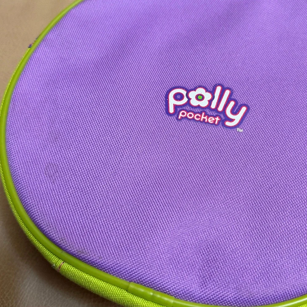 Vintage Polly Pocket Carrying Case Purple Lime Green Round Storage Bag 2000s